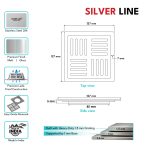 Square Floor Drain (5" x 5") | SS 304 | Matt & Gloss Finish | For Bathroom, Kitchen, Balcony - Silver Line — Matt / Without Pipe Hole - technical drawing