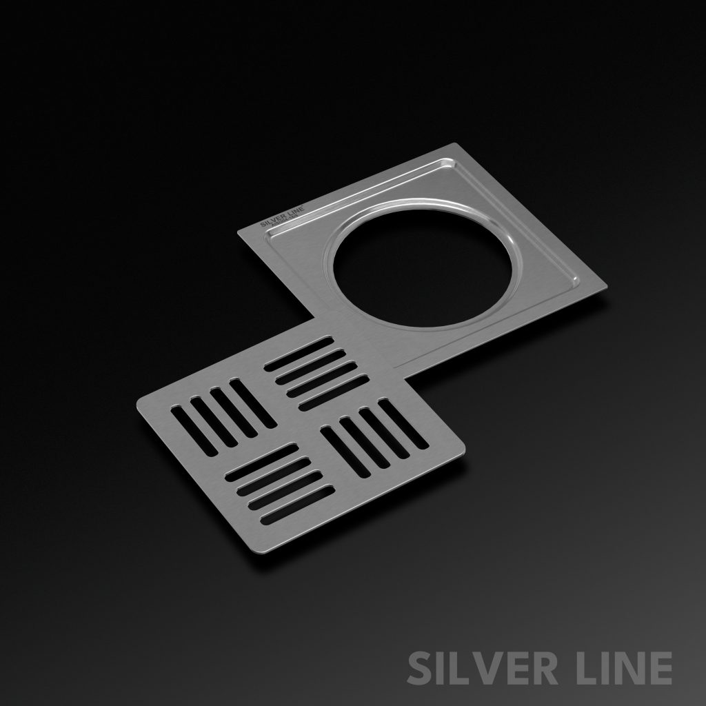 Square Floor Drain (5" x 5") | SS 304 | Matt & Gloss Finish | For Bathroom, Kitchen, Balcony - Silver Line — Matt / Without Pipe Hole - main product image