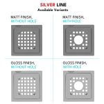 Square Cut Design Floor Drain (5" x 5") | SS 304 | Matt & Gloss Finish | For Bathroom, Kitchen, Balcony - Silver Line — Matt / Without Pipe Hole - variants