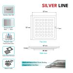 Square Cut Design Floor Drain (5" x 5") | SS 304 | Matt & Gloss Finish | For Bathroom, Kitchen, Balcony - Silver Line — Matt / Without Pipe Hole - technical drawing