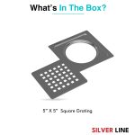 Square Cut Design Floor Drain (5" x 5") | SS 304 | Matt & Gloss Finish | For Bathroom, Kitchen, Balcony - Silver Line — Matt / Without Pipe Hole - box contents