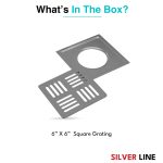 Square Floor Drain (6" x 6") | SS 304 | Matt & Gloss Finish | For Bathroom, Kitchen, Balcony - Silver Line — Without Pipe Hole - box contents