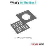 MultiSquare Floor Drain (6" x 6") | SS 304 | Matt Finish | For Bathroom, Kitchen, Balcony - Silver Line — Without Pipe Hole - box contents