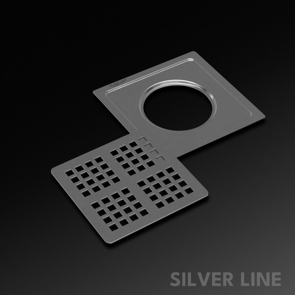 MultiSquare Floor Drain (6" x 6") | SS 304 | Matt Finish | For Bathroom, Kitchen, Balcony - Silver Line — Without Pipe Hole - main product image