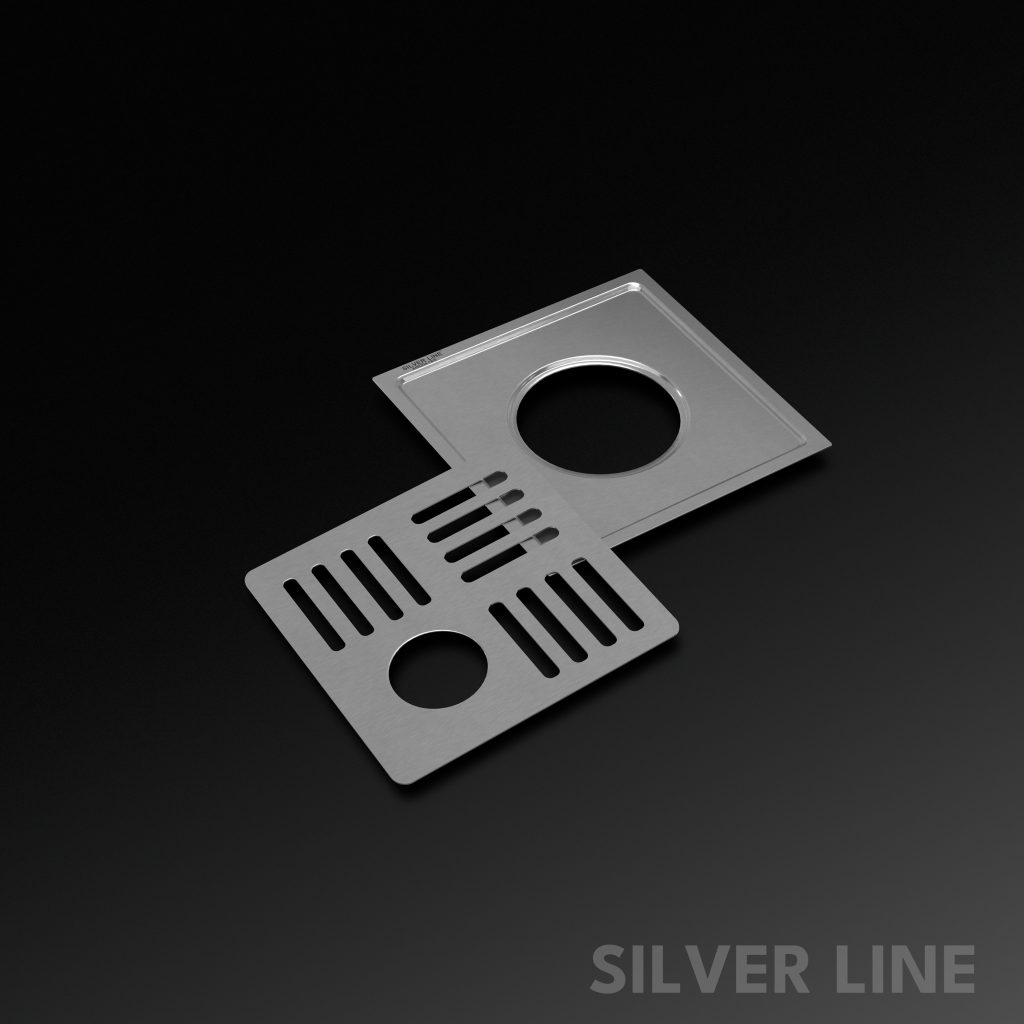Square Floor Drain (6" x 6") | SS 304 | Matt & Gloss Finish | For Bathroom, Kitchen, Balcony - Silver Line — With Pipe Hole - main product image
