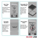 Tile Insert Floor Drain | 304 Stainless Steel | Invisible Drain with Cockroach Trap - Silver Line — 6" x 6" - features
