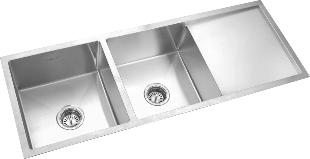 10009B - Handmade Double Bowl Kitchen Sink With Drainboard