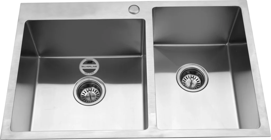 10026 - Handmade Double Bowl Kitchen Sink With Faucet Deck