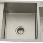 10033 - Handmade Double Bowl Kitchen Sink With Drainboard And Two Tap Holes — view 2
