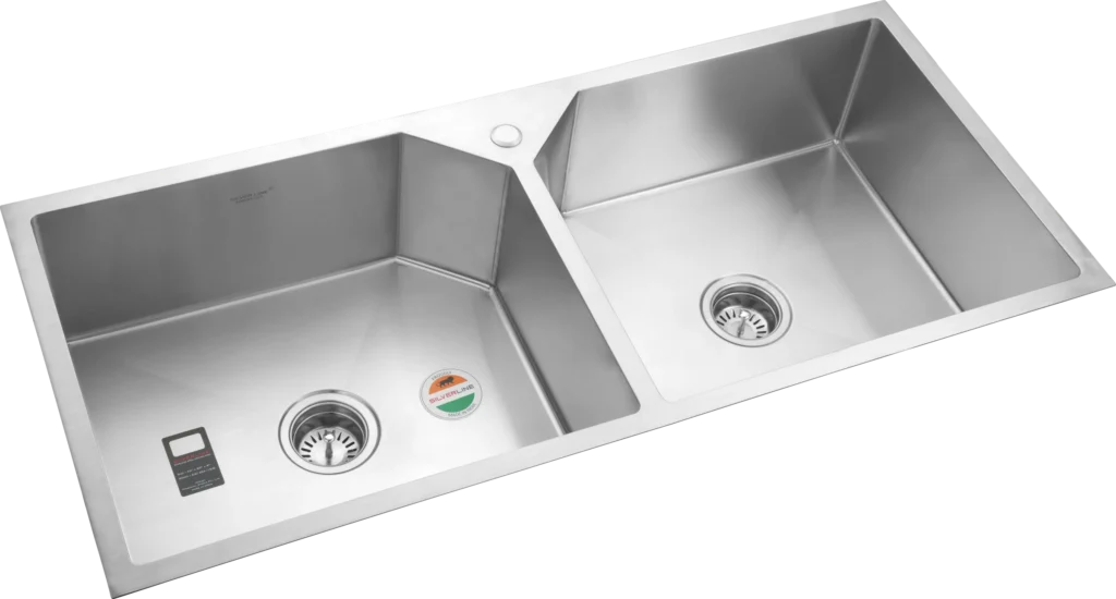 10038 - Handmade Double Bowl Kitchen Sink With Centre Tap Hole