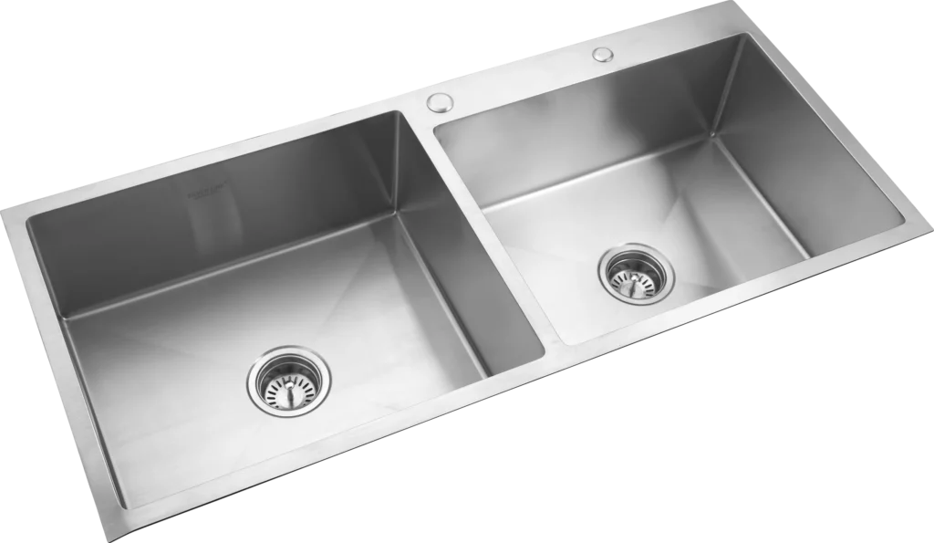 10040 - Handmade Double Bowl Kitchen Sink With Faucet Deck