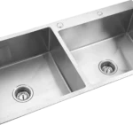 10040 - Handmade Double Bowl Kitchen Sink With Faucet Deck