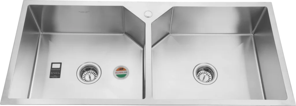 10043 - Handmade Double Bowl Kitchen Sink With Centre Tap Hole